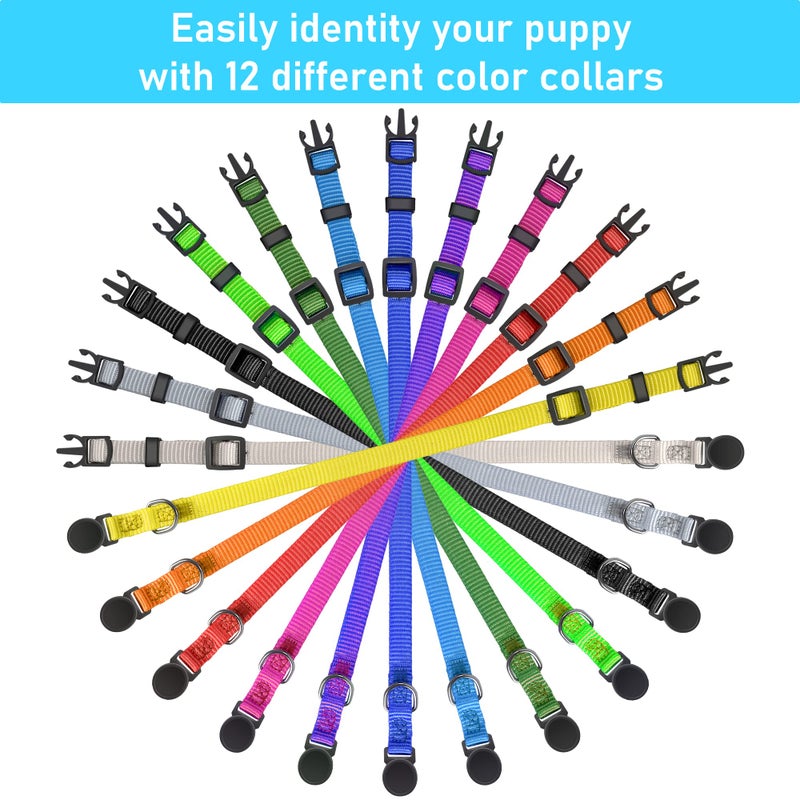 GAMUDA Soft Nylon Puppy and Pup Collars, Adjustable Breakaway Litter Collars, Plain Whelping & ID with Charts - Assorted Colors, Set of 12 (M) - Image 4